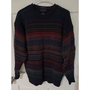Gant Vintage Hand Framed Fair Isle Cotton Knit Sweater Mens Medium Navy Cotton